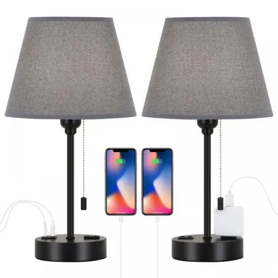 Bedside Nightstand Lamps with Dual USB Charging Ports