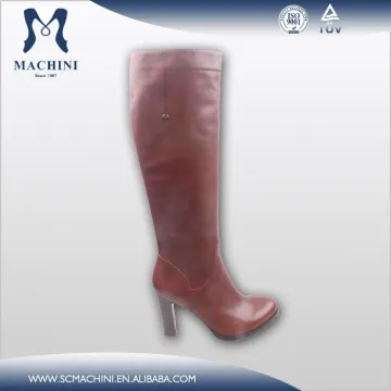 Red leather women winter high heel boots