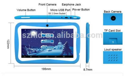 2016 smart design 7 inch Quad core 1024X600 HD screen 512MB 8GB children tablet kids learning tablet