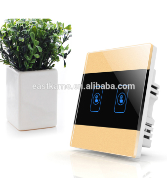 Gold 2 Gang Crystal Glass Panel Touch Smart Home Electric Wall Switch