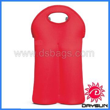 Red neoprene 2-bottle wine tote