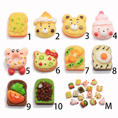 Verschiedene Simulation Food Resin Flat Back Charms Cartoon Bärenbrot Donut Kinder Puppenhaus Küchenspielzeug Kopf Zubehör DIY Kunst