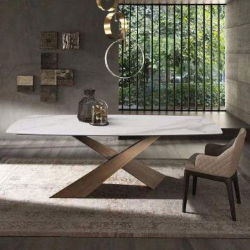 Customize White Metal Brass Dinning Table with Sintered Stone for Dining Room