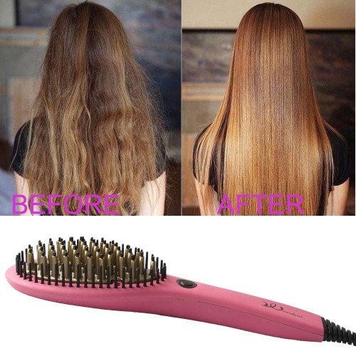 Hair Straightening Brush with Ceramic Coating Plate