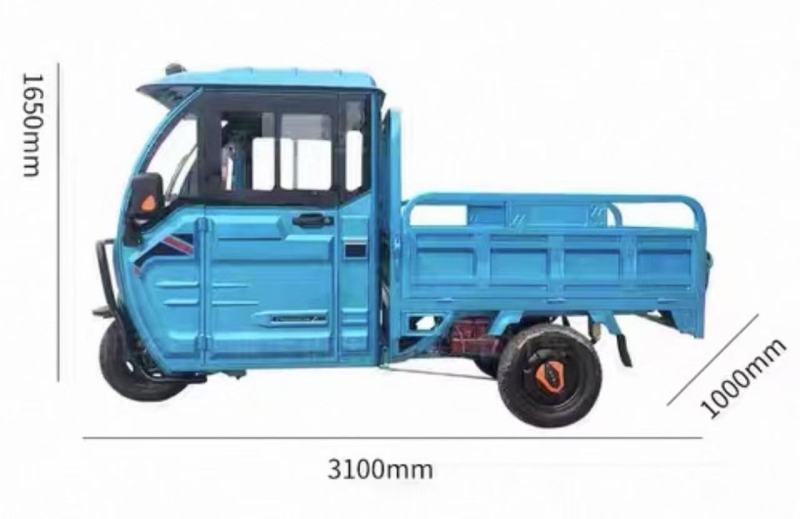 Blue windproof and rainproof electric tricycle