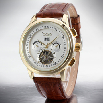 Tourbillon Leather Strap Skeleton Mens Sport Watches