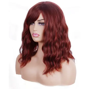 Hair Heat Resistant Fiber Short Wavy Wig with Bangs Synthetic Wigs for Women Blue Black Red Burgundy Natural Hair Bob Wig Daily