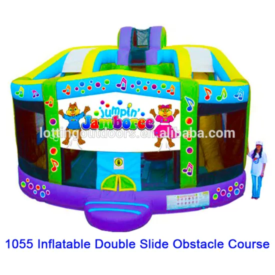 cheap inflatable obstacle course, kids obstacle course equipment, Inflatable Double Slide Obstacle Course