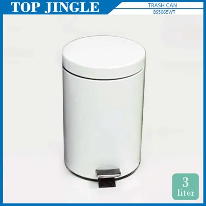 Small White Color Metal Toilet Waste Bin Basket With Lid