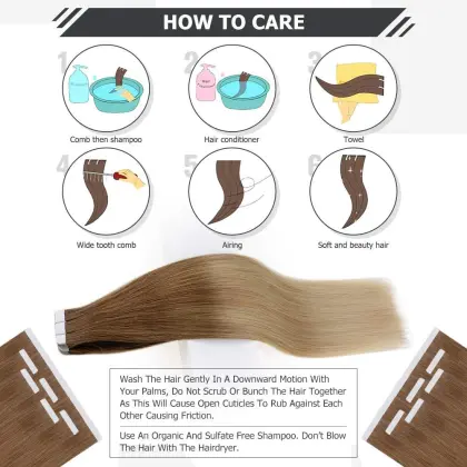 Full Shine Ombre Color Tape in Hair Machine Remy Human Hair Extensions 20 Pieces 50 Gram For Woman Glue on Hair Extension