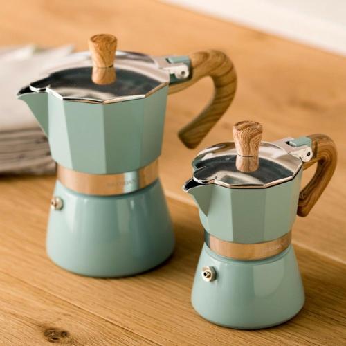 New Tifanny Blue body Wood Finish Handle and knob Coffee Maker