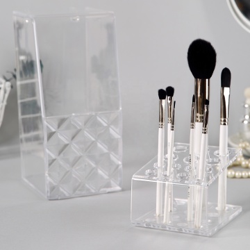 Boîte de rangement de pinceau à table à l'épreuve transparente - Organisateur de maquillage avec couvercle