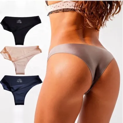 Wholesale Women's Ice Silk Traceless Thong Panties - Seamless Laser Cut Underwear