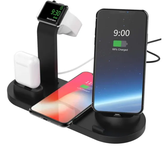 2024 10W Qi 4-in-1 Wireless Charging Dock Station: Fast Charging for Phone, AirPods, Smart Watch, and Type C Devices