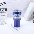 Double layer stainless steel car mounted straw cup