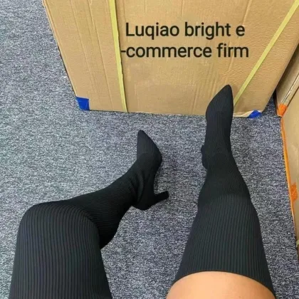 Women's High Tube Elastic Knitting Heel Over Knee Boots