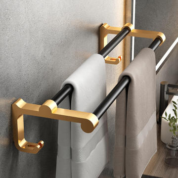 Frosted Black Grey Aluminum Wall-Mounted Folding Storage Rack with Gold Hooks
