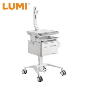 Height Adjustable Gas-Lift Medical Cart with Monitor Stand, Drawer, and Wheels for Hospitals