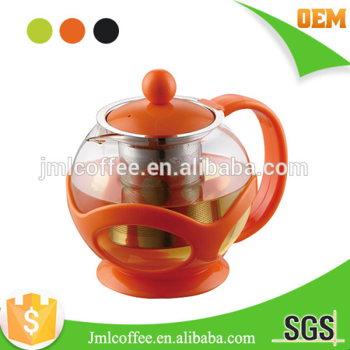 customized logo and package tea brewer with strainer colorful plastic pyrex glass tea kettle with stainless steel tea infuser