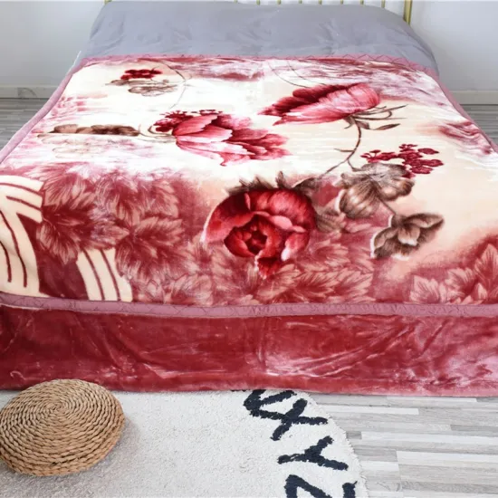 Heavy 2 Ply Printed Plush Raschel Bed Korean Faux Mink Fleece Bed Blanket