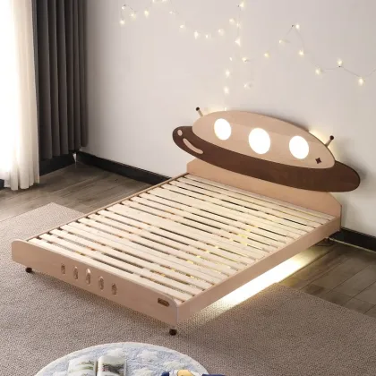 Wooden Spaceship Lighted Headboard Kids Furniture Bed for Children