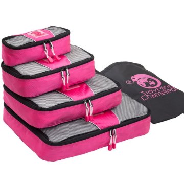 Travel Packing Cubes Set - 4 Mesh Luggage Organizers and Shoe Bag Accessory