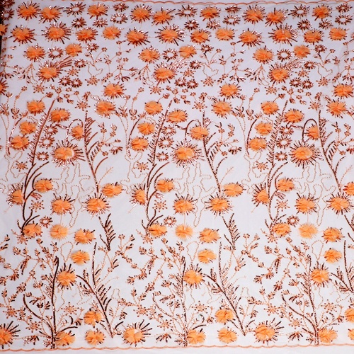 Tulle dentelle broderie florale orange