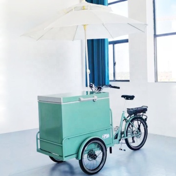 Triciclo di gelato a tre ruote elettrici con ombrello: una popolare soluzione di cibo di strada