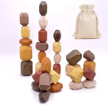Montessori Educational Toys: 28PCs & 38PCs Wooden Blocks, Building Blocks, Balancing Stones, and Stacking Stones for Babies and Children