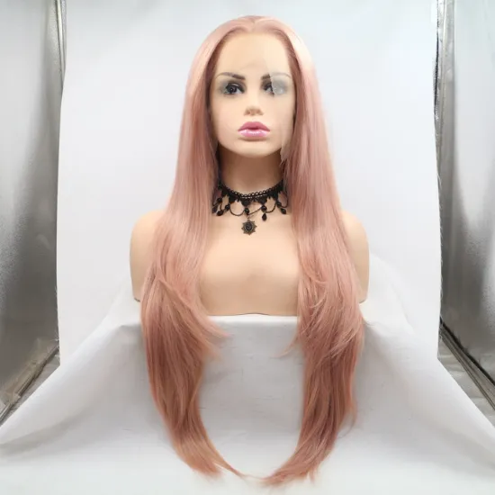 Vigorous mono long premium high quality straight wholesale black women synthetic hair wigs with lace front