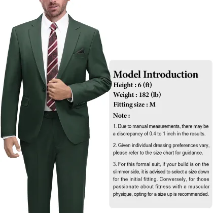 WYWK 2 Piece Men's Suit Wedding Party-Dark Green-S