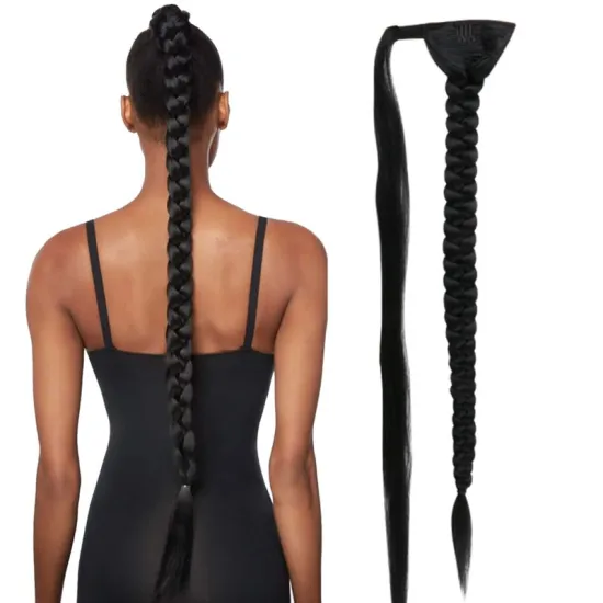 90cm 36inch Super Long Ombre Brown Blonde  Wrap Around Ponytail Synthetic Hair Extensions Jumbo Pre Braided Ponytail