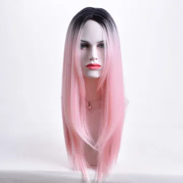 Aishili wholesale heat resistant long straight synthetic hair ombre black to pink synthetic hair wigs for women