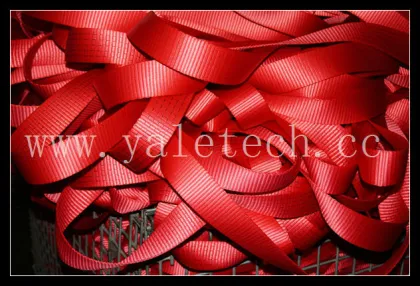 red flat web lifting sling in the power belt
