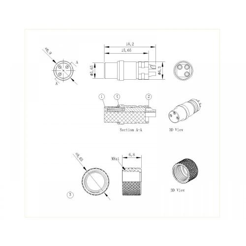 M8-XP-F-146-0 M8 2-4P महिला वायर साइड