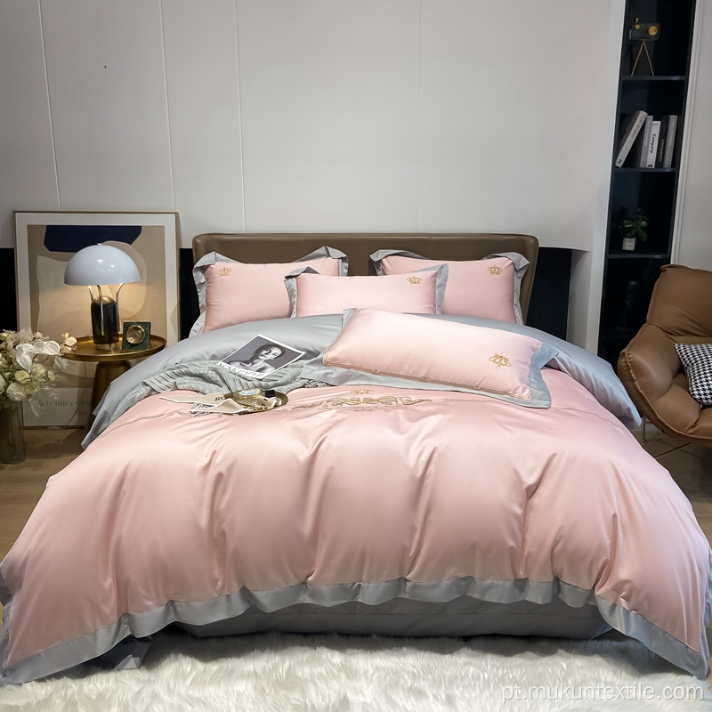 Cama de cama de luxo Conjunto 100 de algodão bordado