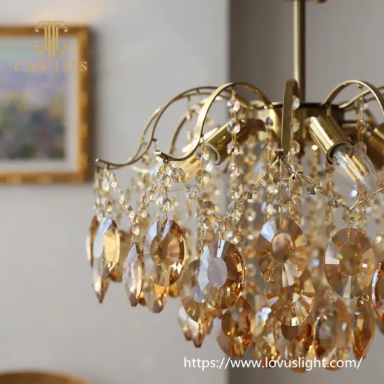 Unique vantage gold brass orange crystal chandelier & pendant light for villa living room bedroom