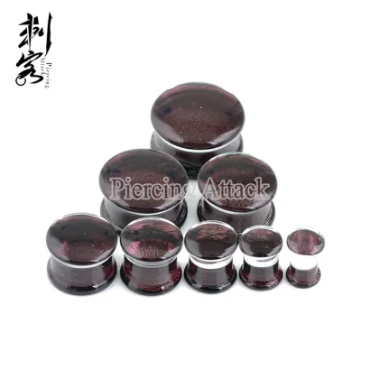 Purple Glass Ear Plugs with O rings Double Flared Cheap Ear Gauge Plugs
