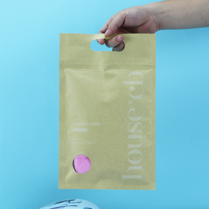 Die-Cut လက်ကိုင်ပါသော Kraft Self-Seal Bags