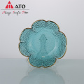 Custom petal shaped green glass charger plates wedding