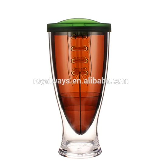 Eco-friendly reusable rugby inner insulated acrylic beer mug with slip lid