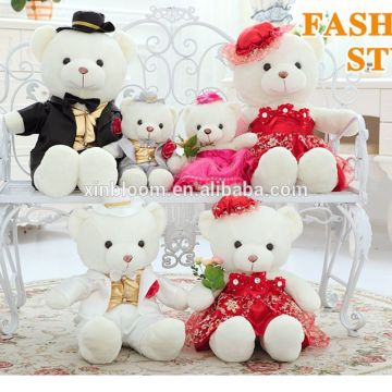 new hot-selling festival lovers wedding gift marriage bed plush teddy bear toy doll 2in 2 set with hat and cloth