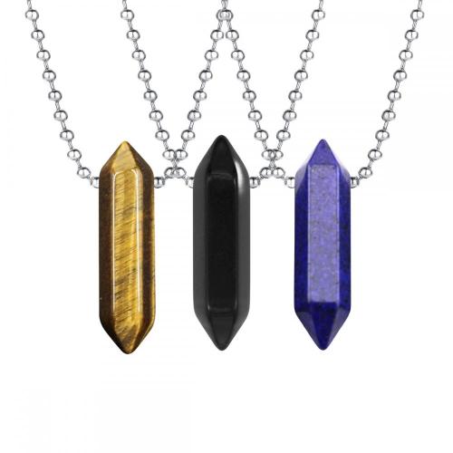 Natural Crystal Double Hexagonal Pointed Gemstone Pendant Necklace with 45cm Chain Gemstone Hexagon Point Pendant choker