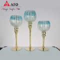 Crystal Blue Glass Candlestick Hurricane Candle Sporter Set