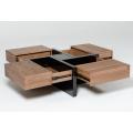 Modern Walnut and Black Square Coffee Table