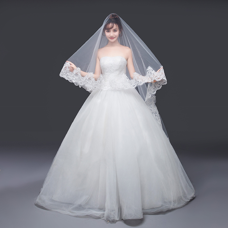 Long Bridal Veil Lace Appliques Edage Wedding Accessory 285*185 CM Marry Cathedral Veil Velos Wedding Veil De Novia Mantilla