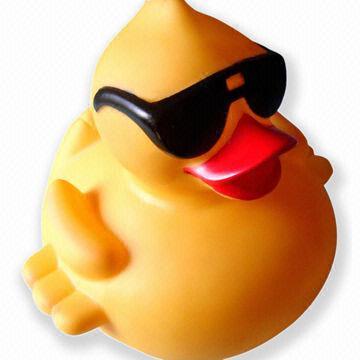 Promotional Rubber Sunglasses Bath Duck Toy with Large Logo Space