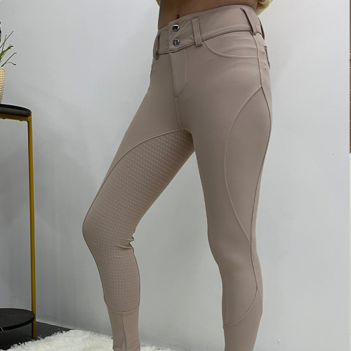 Beige Button Riding Breeches Silicone