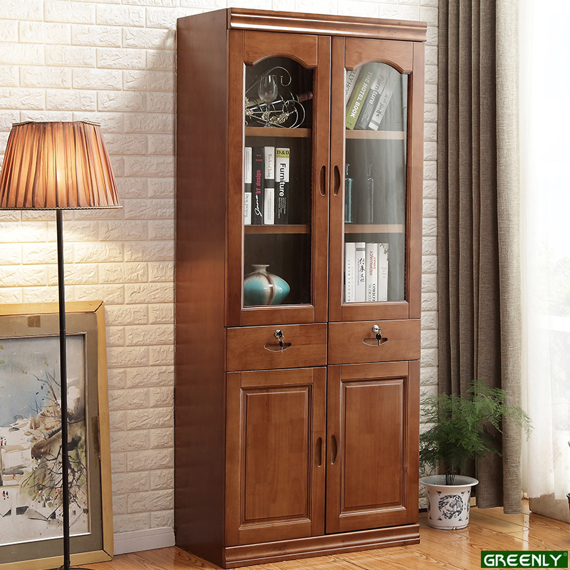 Vintage Wooden Bookcase With Cabinets