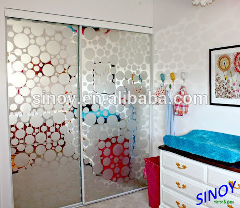 HOT! 3mm stained acid etched glass for home decor/sliding door